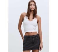Stradivarius - D62 - Gonna pantalone di jeans nera effetto slavato con borchie-Grigio 46