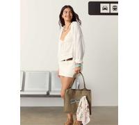 Stradivarius - D62 - Gonna pantalone in denim bianca-Bianco 12