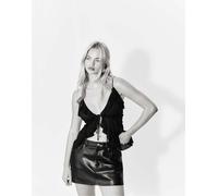 Stradivarius - D62 - Minigonna pantalone in pelle sintetica nera-Nero 44