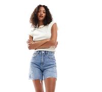 Stradivarius - D93 - Pantaloncini di jeans taglio lungo blu tinto 10