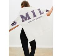 Stradivarius - Felpa oversize color écru con stampa "Smile"-Bianco M