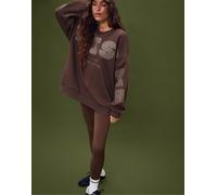 Stradivarius - Felpa oversize marrone con stampa Smile XS