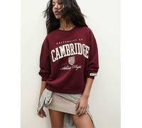 Stradivarius - Felpa ricamata bordeaux-Rosso S