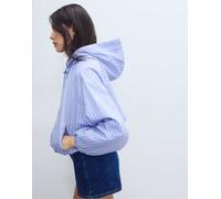 Stradivarius - Giacca basic in nylon blu cielo a righe con cappuccio S