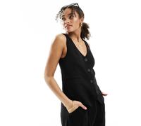 Stradivarius - Gilet effetto lino nero in coordinato XS