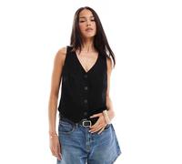 Stradivarius - Gilet effetto lino nero XS