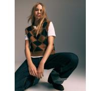 Stradivarius - Gilet in maglia color cammello pallido a rombi-Neutro S