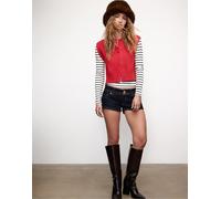 Stradivarius - Gilet in maglia rosso scuro con spalle imbottite S