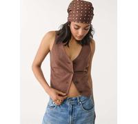 Stradivarius - Gilet in misto lino marrone con bottoni XL