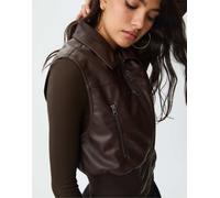 Stradivarius - Gilet in pelle sintetica marrone con zip M