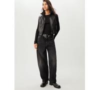 Stradivarius - Gilet nero effetto pelle con tessuto a coste tono su tono M