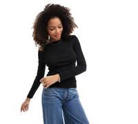 Stradivarius - Maglietta a maniche lunghe nera con arricciatura-Nero S