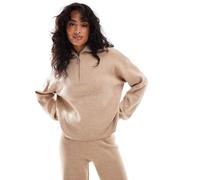 Stradivarius - Maglione beige con zip corta in coordinato-Neutro XL