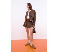Stradivarius - Minigonna pantalone marrone a quadri con pieghe a cannoncino XS