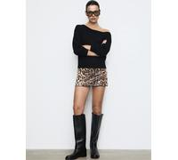 Stradivarius - Minigonna pantalone beige con stampa leopardata e paillettes-Neutro S