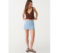 Stradivarius - Minigonna pantalone blu in denim con spacchi 42