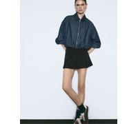 Stradivarius - Minigonna pantalone nera con pieghe a cannoncino-Nero S