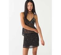 Stradivarius - Minigonna pantalone nera ricamata-Nero M