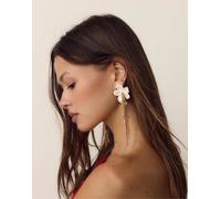 Stradivarius - Orecchini a cascata écru con catenina a fiori smaltati-Bianco M