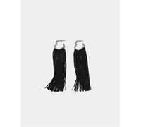 Stradivarius - Orecchini a cuore lunghi con nappe neri-Nero M