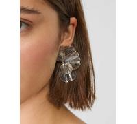 Stradivarius - Orecchini grigi zigrinati a forma di fiore effetto ventaglio-Grigio M