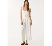 Stradivarius - Pantaloni culotte in misto lino color écru con pinces-Bianco 12