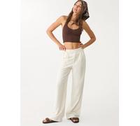 Stradivarius - Pantaloni fluidi in misto lino écru con laccetti-Bianco 40