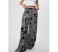 Stradivarius - Pantaloni palazzo morbidi neri con stampa-Nero M