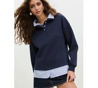 Stradivarius - Polo in felpa blu navy in doppio materiale XS