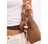 Stradivarius - Portachiavi marrone con charm a forma di caffè e croissant M