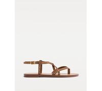 Stradivarius - Sandali bassi marroni in pelle con borchie-Marrone 40