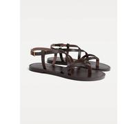 Stradivarius - Sandali bassi marroni in pelle con fascette-Marrone 37