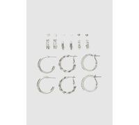 Stradivarius Set 9 orecchini a cerchio strass e perle Grigio OS