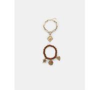 Stradivarius - Set con 2 bracciali color oro con perline e charm-Giallo M