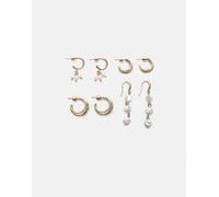 Stradivarius - Set con 4 orecchini color oro a cerchio e con perle sintetiche-Giallo M
