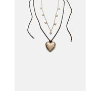 Stradivarius - Set da 2 collane in corda e dorata con cuori-Giallo M