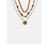 Stradivarius - Set da 3 collane con perline e fiore color senape-Giallo M