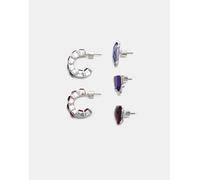 Stradivarius - Set grigio con orecchini a cerchio ed ear cuff con strass M