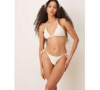 Stradivarius - Slip bikini bianchi all'uncinetto con allacciatura laterale-Bianco XS