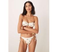 Stradivarius - Slip bikini bianchi con laccetti laterali e stampa di palme-Multicolore L