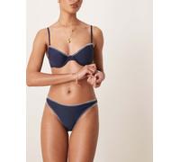 Stradivarius - Slip bikini blu navy e bianchi con cuciture a vista-Multicolore XL