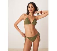 Stradivarius - Slip bikini kaki con allacciatura laterale-Verde L