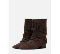 Stradivarius - Stivaletti in pelle bassi marroni con frange-Marrone 39