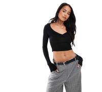 Stradivarius - STR - Top a maniche lunghe nero con scollo a V XS