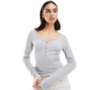 Stradivarius - STR - Top grigio a coste con bottoni L