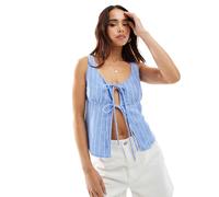 Stradivarius - STR - Top milkmaid rustico blu a righe L