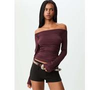 Stradivarius - T-shirt a maniche lunghe rosso scuro con dettaglio raccolto S