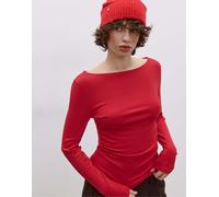 Stradivarius - T-shirt a maniche lunghe rosso scuro con dettaglio raccolto XS