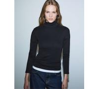 Stradivarius - T-shirt basic accollata nera-Nero XS