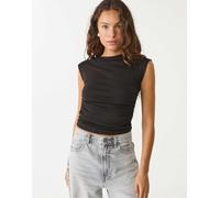 Stradivarius - T-shirt basic aderente arricciata nera-Nero XL